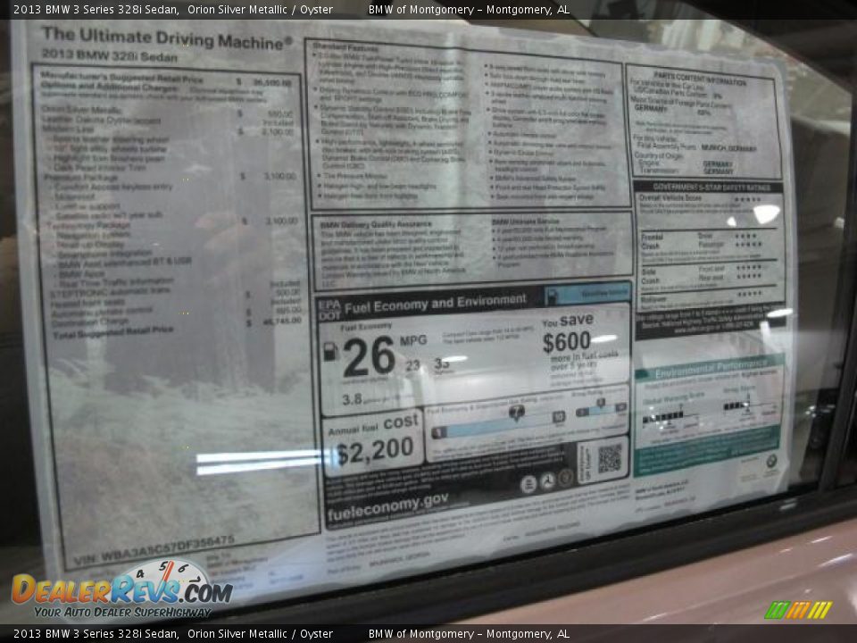 2013 BMW 3 Series 328i Sedan Window Sticker Photo #12
