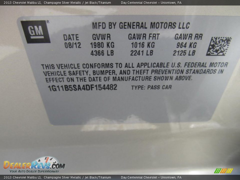 2013 Chevrolet Malibu LS Champagne Silver Metallic / Jet Black/Titanium Photo #19
