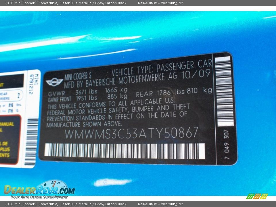 2010 Mini Cooper S Convertible Laser Blue Metallic / Grey/Carbon Black Photo #20