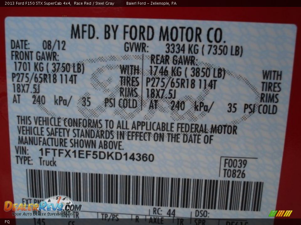 Ford Color Code PQ Race Red