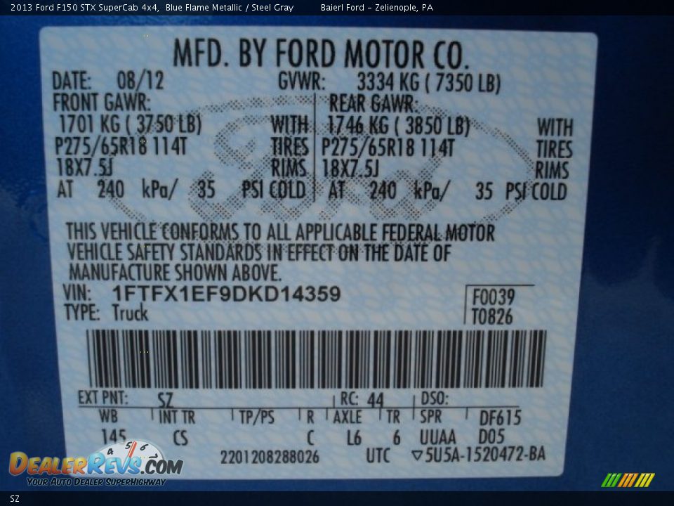 Ford Color Code SZ Blue Flame Metallic