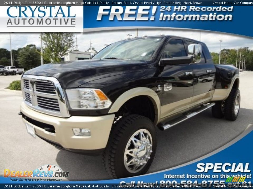 2011 Dodge Ram 3500 HD Laramie Longhorn Mega Cab 4x4 Dually Brilliant Black Crystal Pearl / Light Pebble Beige/Bark Brown Photo #1