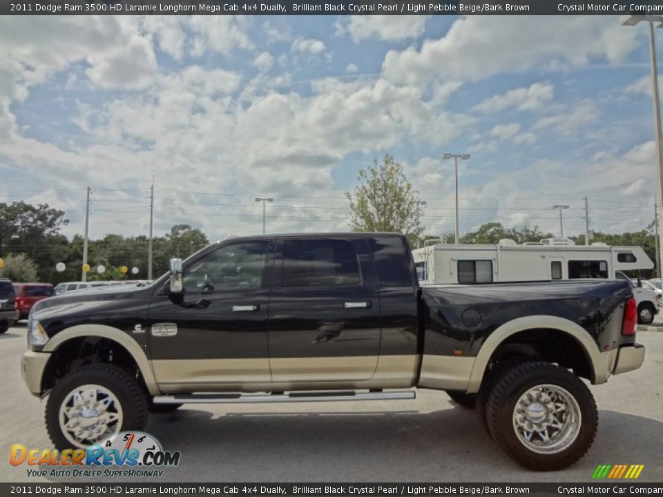 Brilliant Black Crystal Pearl 2011 Dodge Ram 3500 HD Laramie Longhorn Mega Cab 4x4 Dually Photo #2