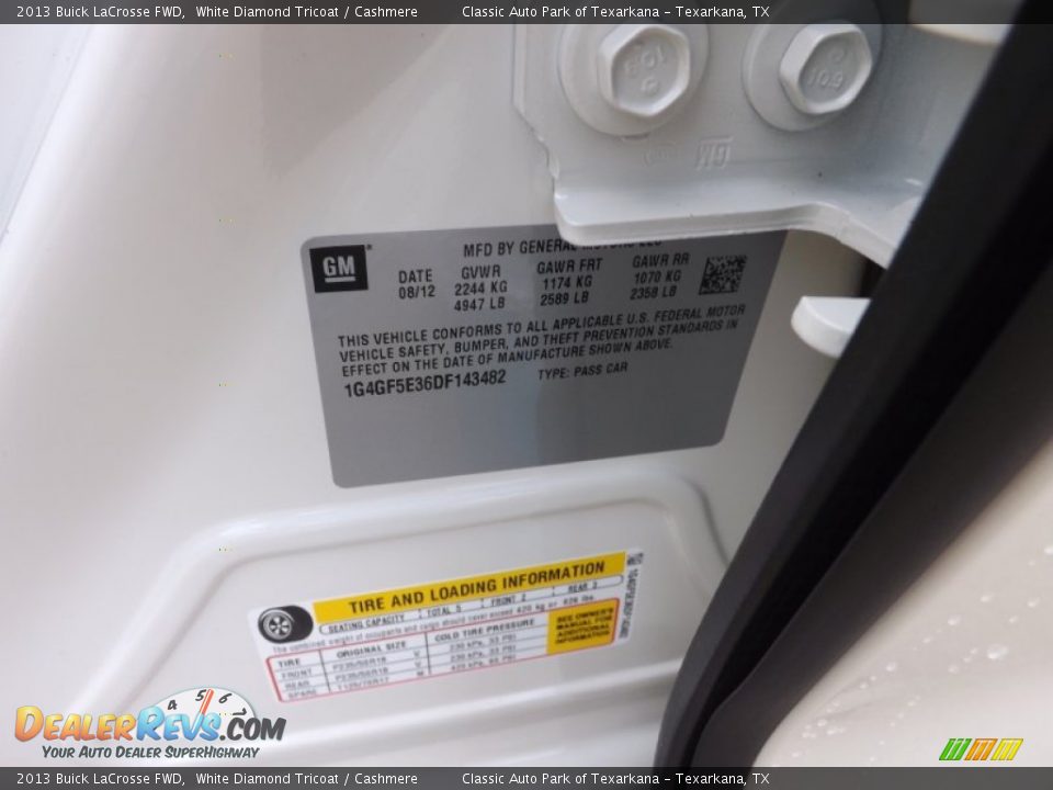 2013 Buick LaCrosse FWD White Diamond Tricoat / Cashmere Photo #23
