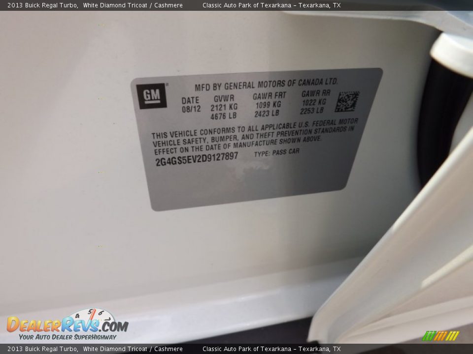 2013 Buick Regal Turbo White Diamond Tricoat / Cashmere Photo #23