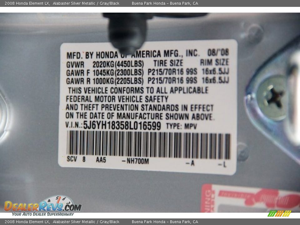 2008 Honda Element LX Alabaster Silver Metallic / Gray/Black Photo #30