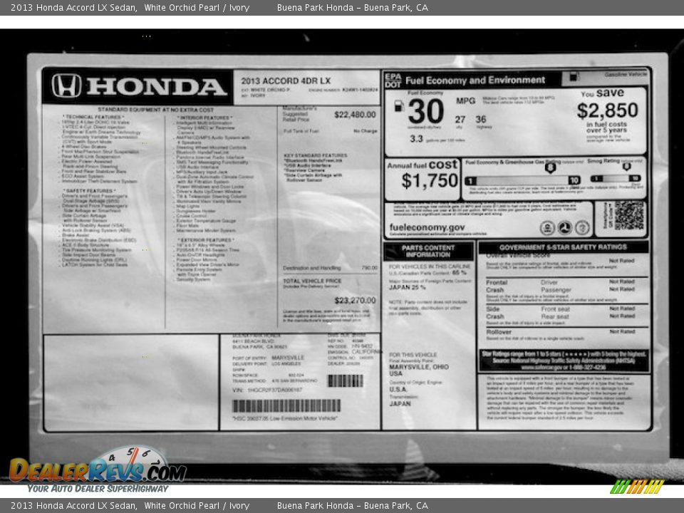 2013 Honda Accord LX Sedan Window Sticker Photo #19