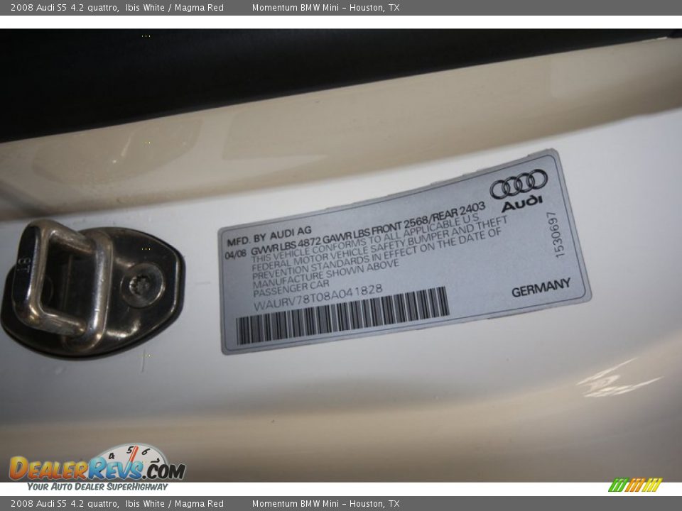2008 Audi S5 4.2 quattro Ibis White / Magma Red Photo #11