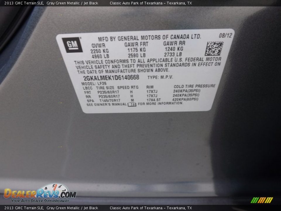 2013 GMC Terrain SLE Gray Green Metallic / Jet Black Photo #22
