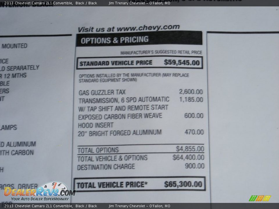 2013 Chevrolet Camaro ZL1 Convertible Window Sticker Photo #35