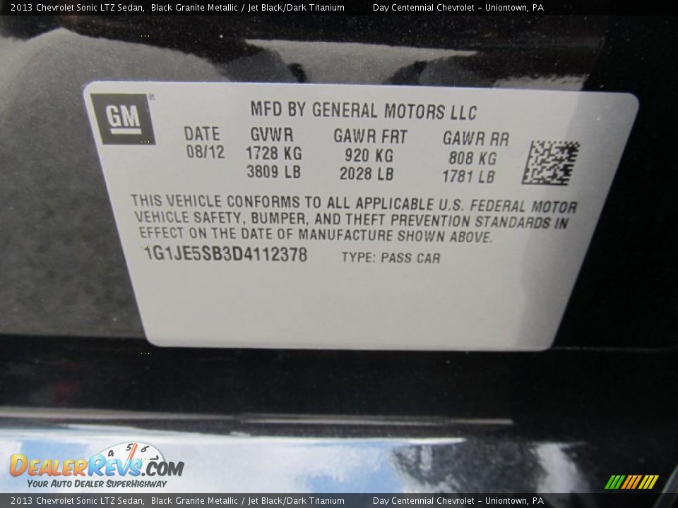 2013 Chevrolet Sonic LTZ Sedan Black Granite Metallic / Jet Black/Dark Titanium Photo #19