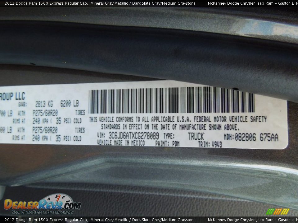2012 Dodge Ram 1500 Express Regular Cab Mineral Gray Metallic / Dark Slate Gray/Medium Graystone Photo #7