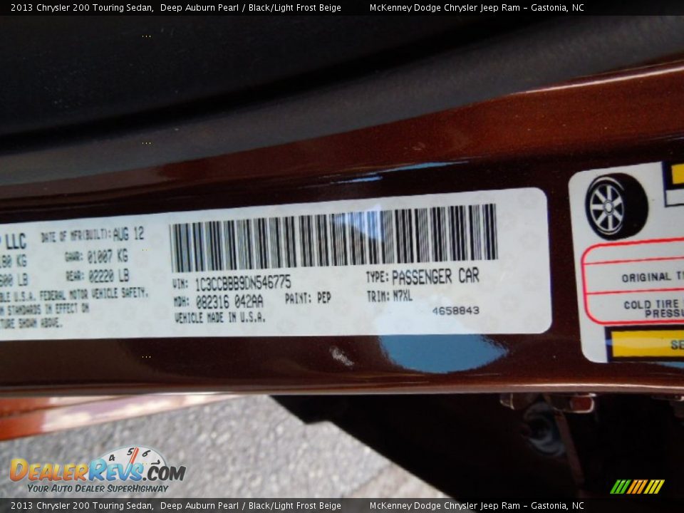 2013 Chrysler 200 Touring Sedan Deep Auburn Pearl / Black/Light Frost Beige Photo #7