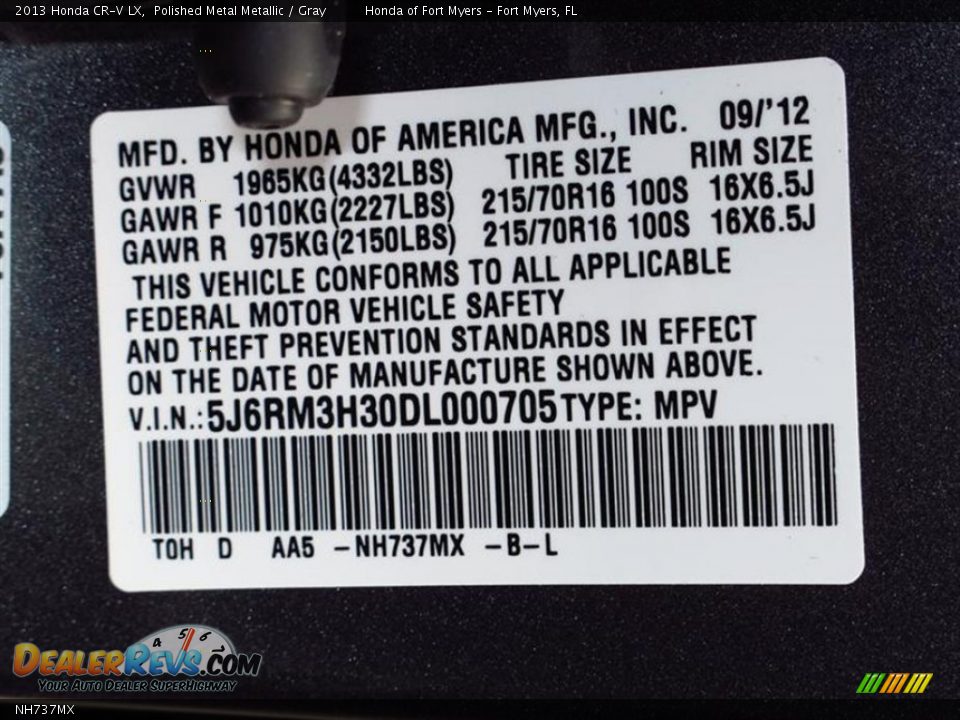 Honda Color Code NH737MX Polished Metal Metallic