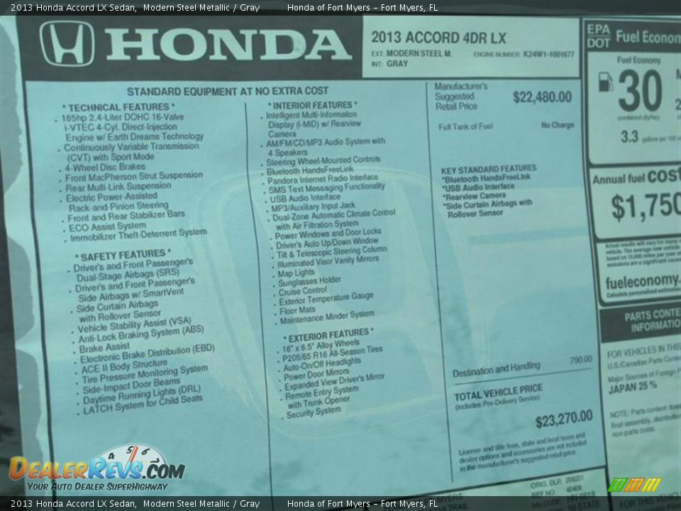 2013 Honda Accord LX Sedan Window Sticker Photo #9