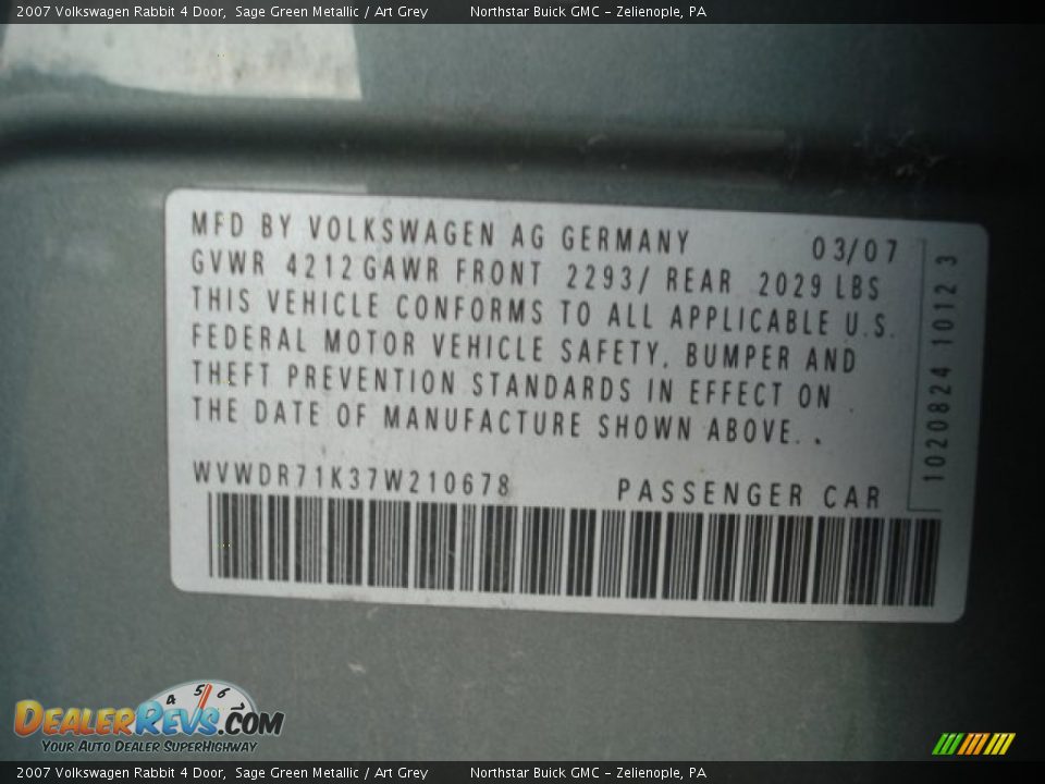 2007 Volkswagen Rabbit 4 Door Sage Green Metallic / Art Grey Photo #15