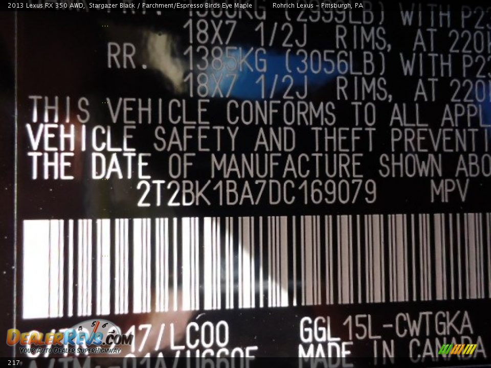 Lexus Color Code 217 Stargazer Black