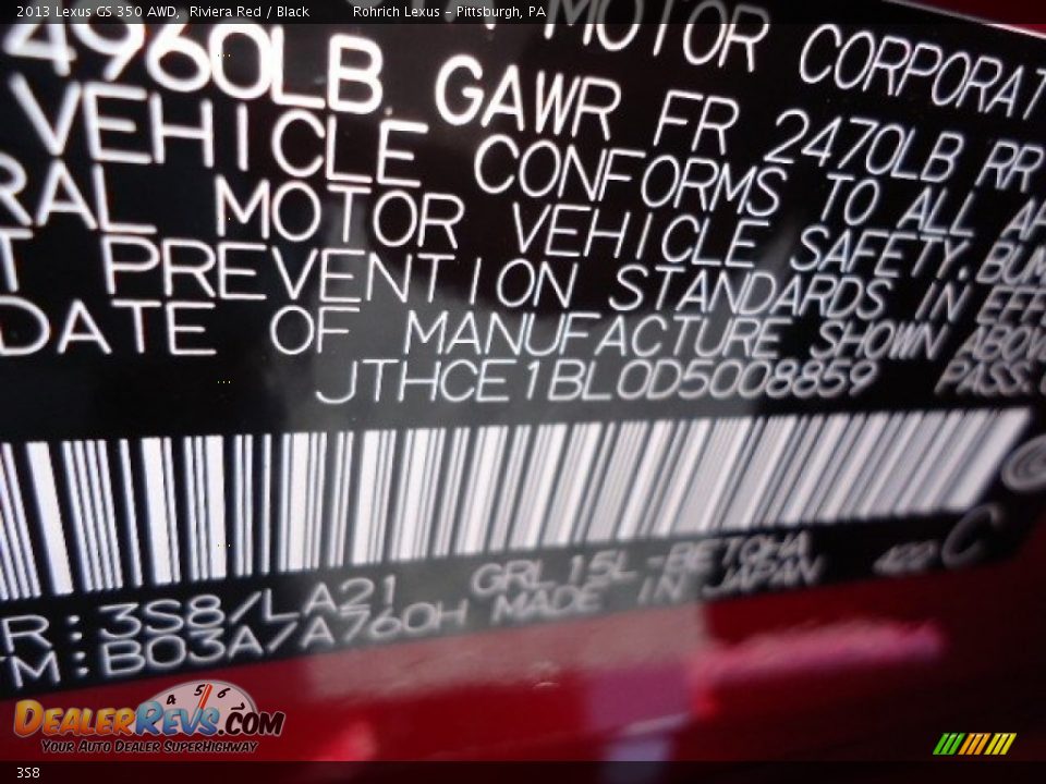 Lexus Color Code 3S8 Riviera Red