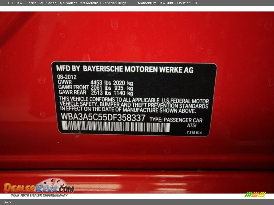 BMW Color Code A75 Melbourne Red Metallic