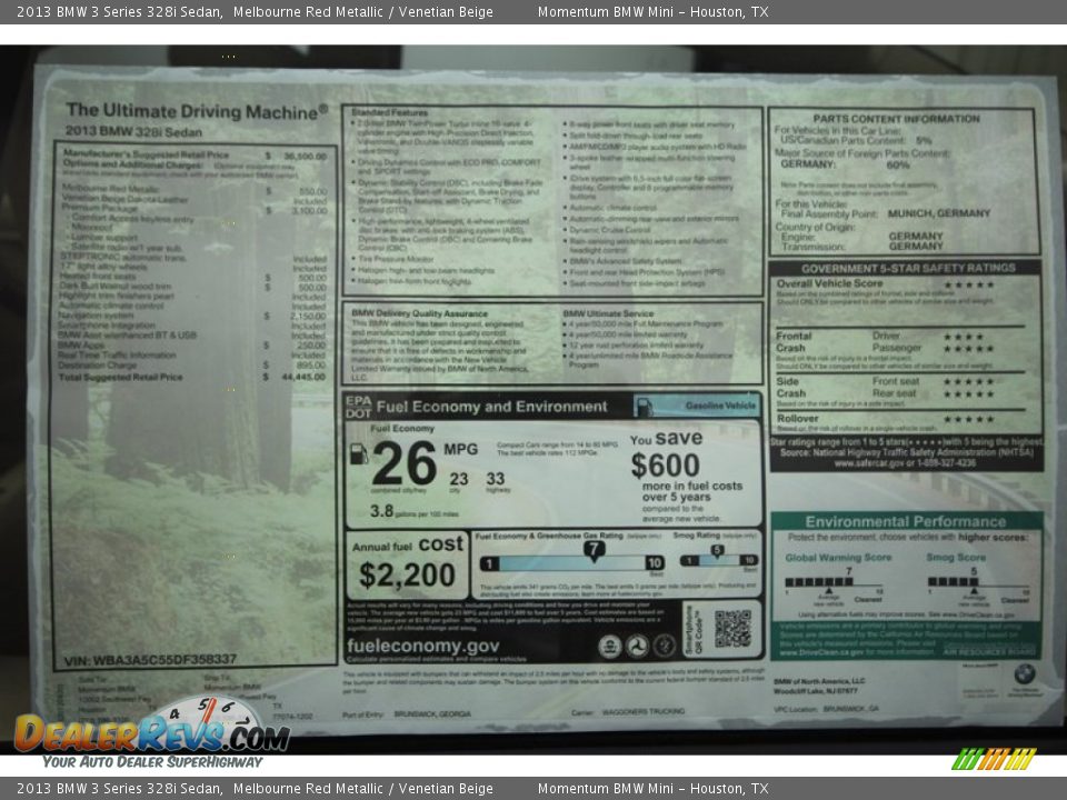 2013 BMW 3 Series 328i Sedan Window Sticker Photo #28