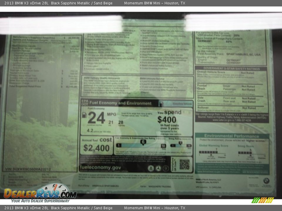 2013 BMW X3 xDrive 28i Window Sticker Photo #28