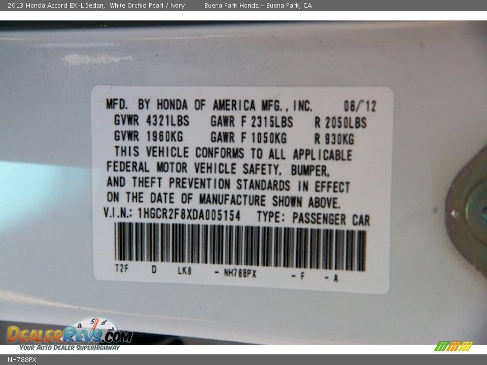 Honda Color Code NH788PX White Orchid Pearl