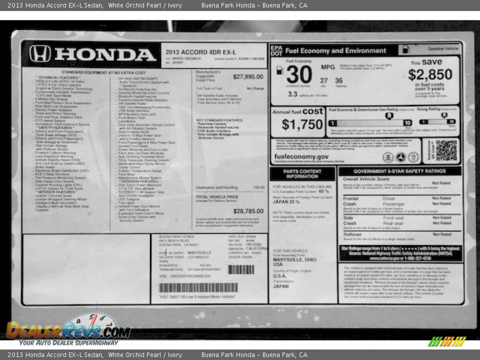 2013 Honda Accord EX-L Sedan Window Sticker Photo #21