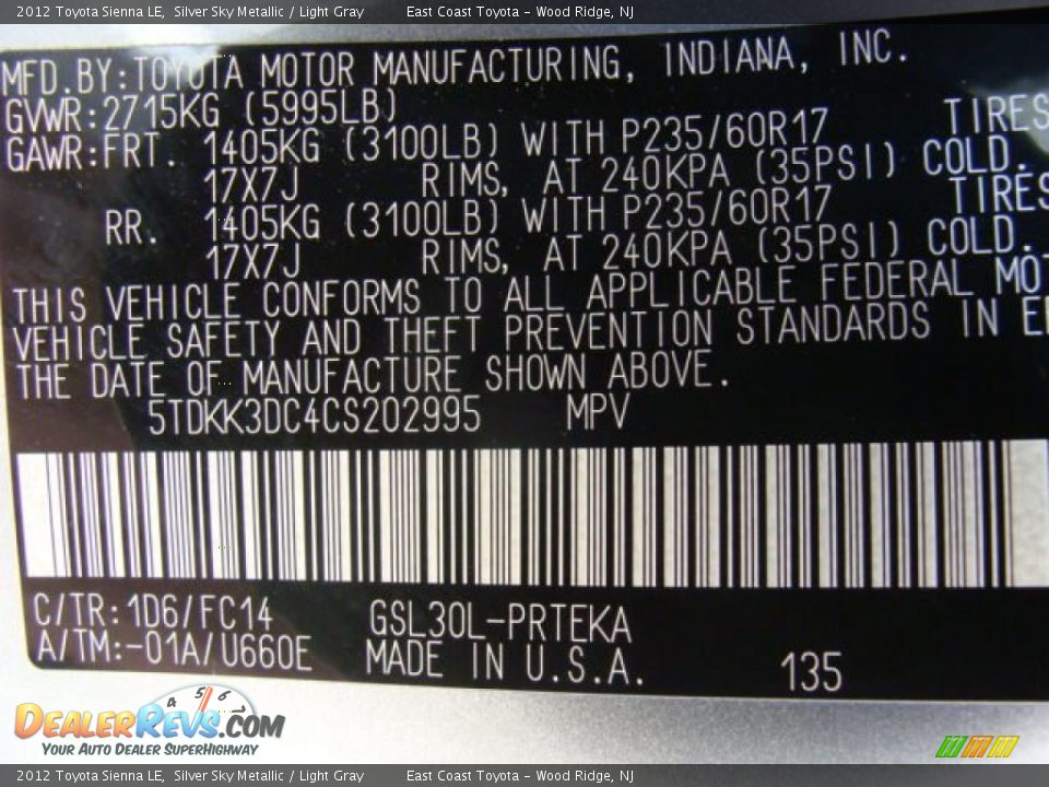 2012 Toyota Sienna LE Silver Sky Metallic / Light Gray Photo #15
