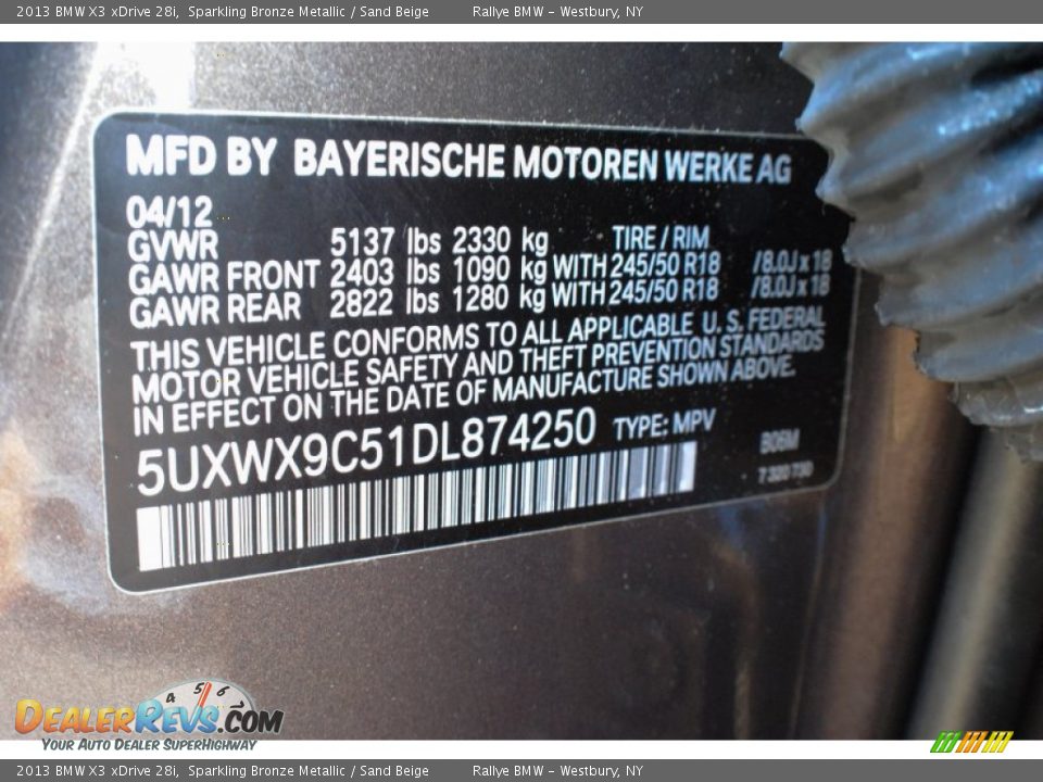 2013 BMW X3 xDrive 28i Sparkling Bronze Metallic / Sand Beige Photo #20