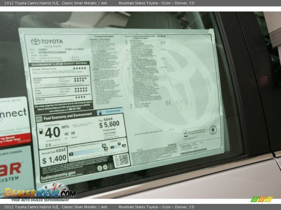 2012 Toyota Camry Hybrid XLE Classic Silver Metallic / Ash Photo #10