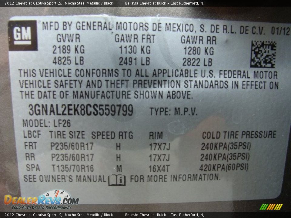 2012 Chevrolet Captiva Sport LS Mocha Steel Metallic / Black Photo #15