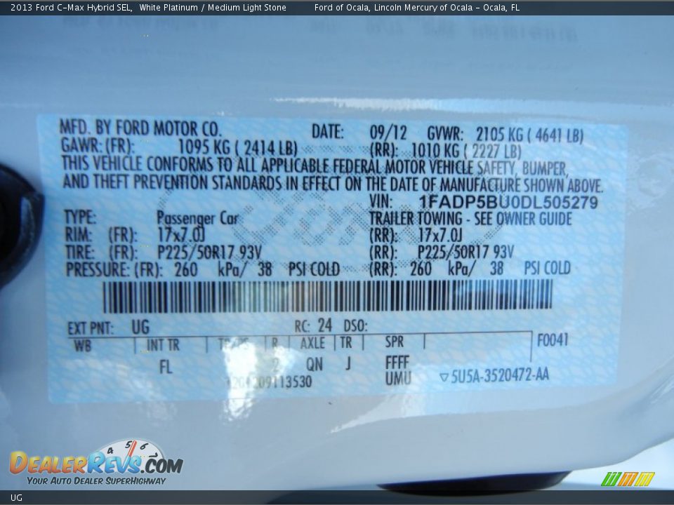 Ford Color Code UG White Platinum