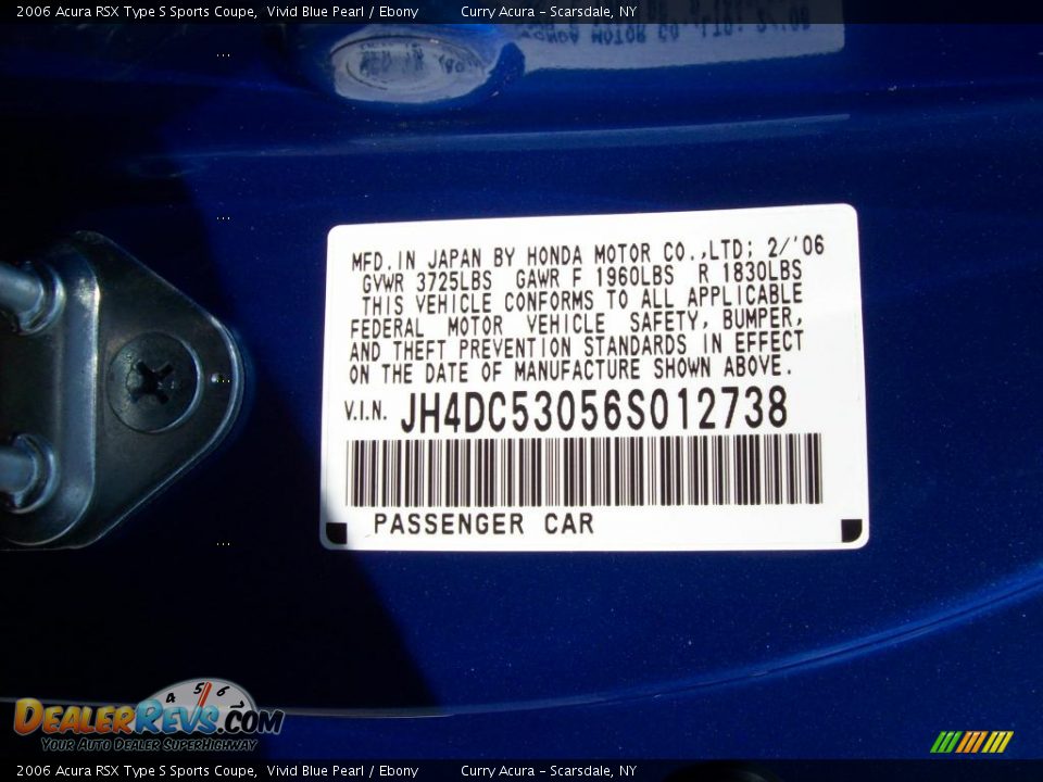 2006 Acura RSX Type S Sports Coupe Vivid Blue Pearl / Ebony Photo #25