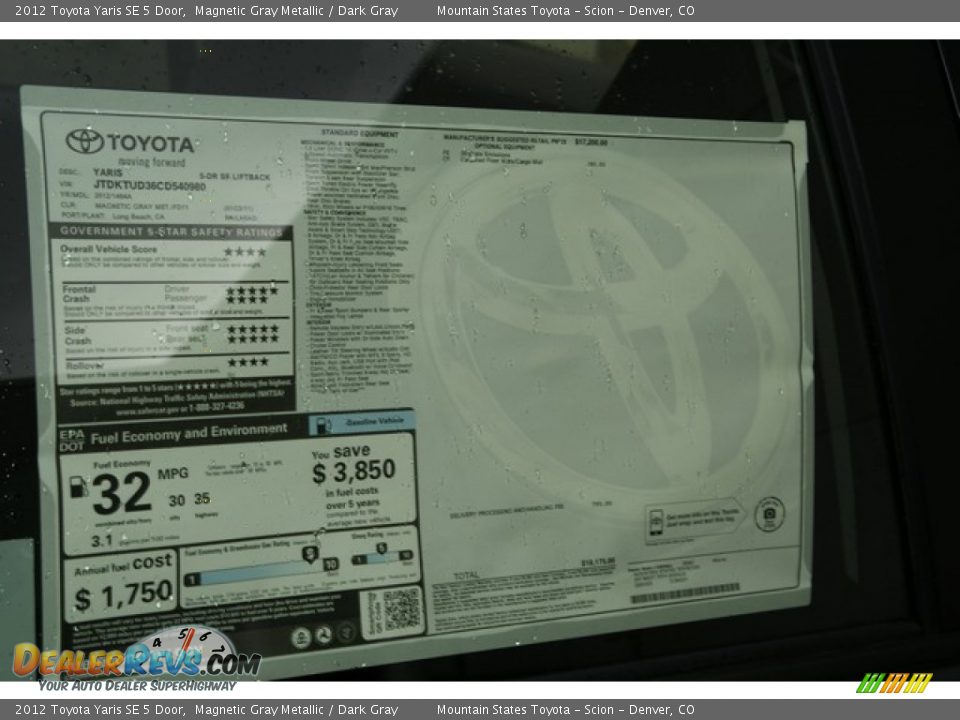 2012 Toyota Yaris SE 5 Door Magnetic Gray Metallic / Dark Gray Photo #10