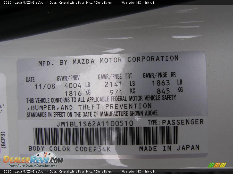 2010 Mazda MAZDA3 s Sport 4 Door Crystal White Pearl Mica / Dune Beige Photo #10