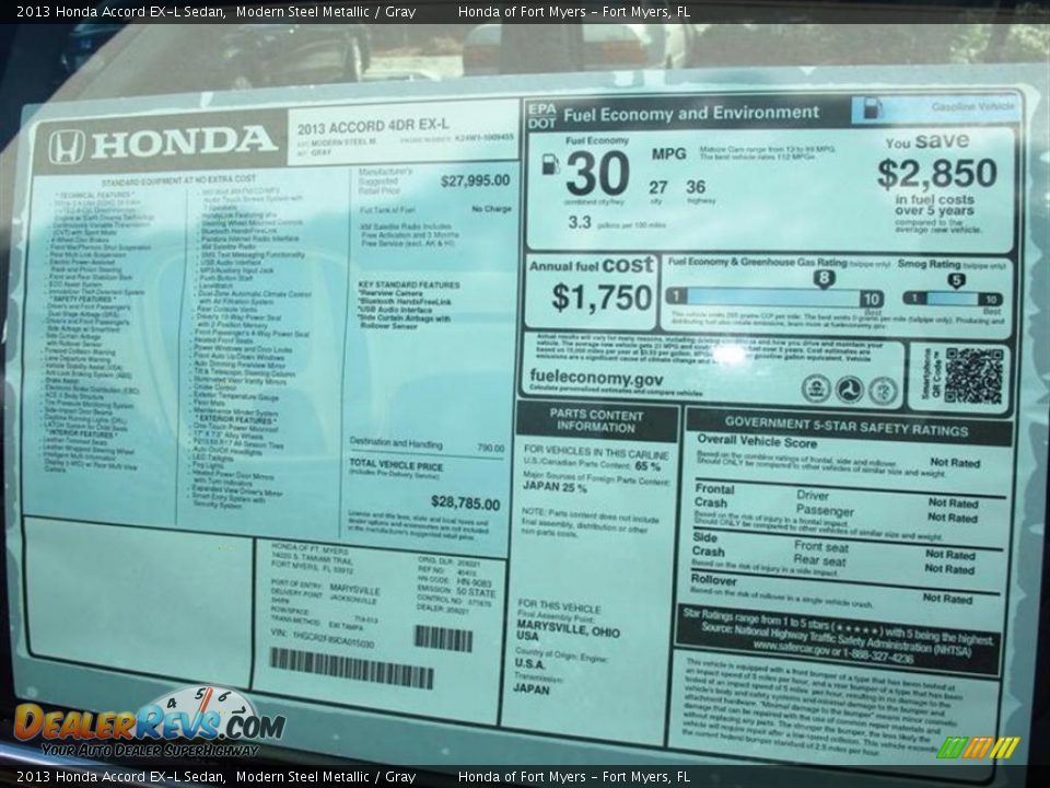 2013 Honda Accord EX-L Sedan Window Sticker Photo #9