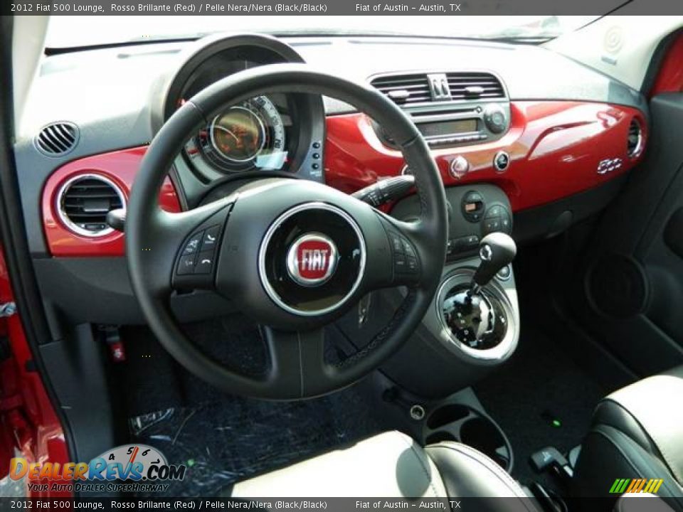 2012 Fiat 500 Lounge Rosso Brillante (Red) / Pelle Nera/Nera (Black/Black) Photo #7