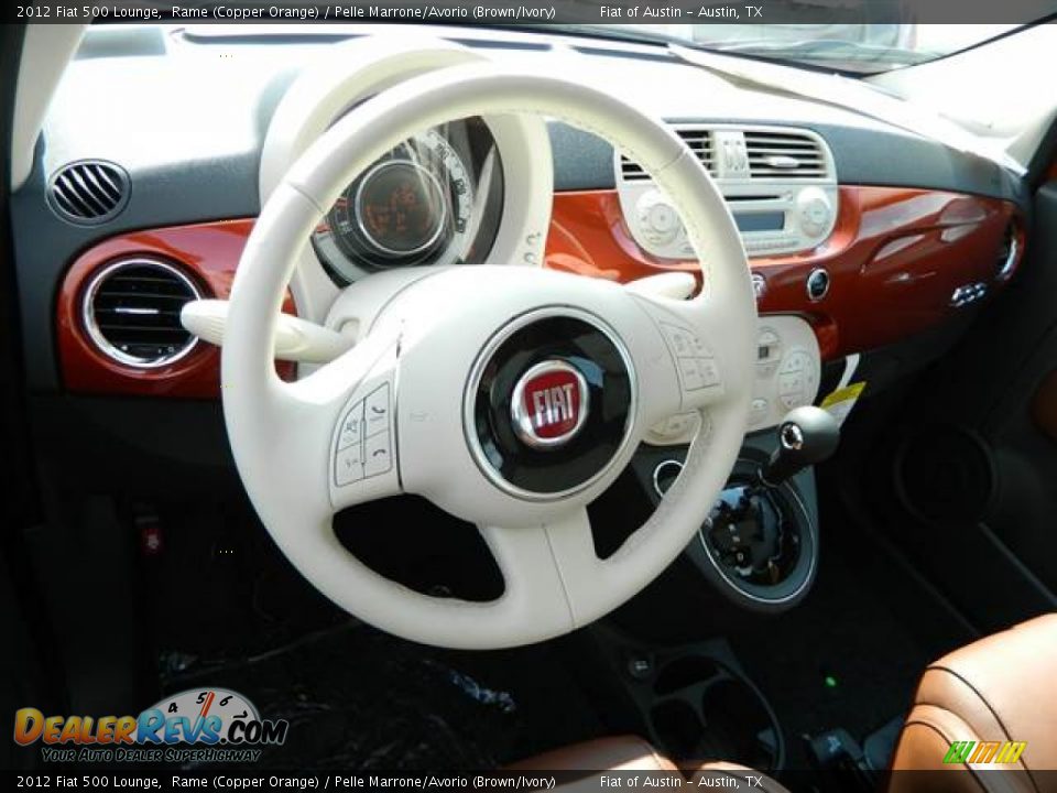 2012 Fiat 500 Lounge Rame (Copper Orange) / Pelle Marrone/Avorio (Brown/Ivory) Photo #6