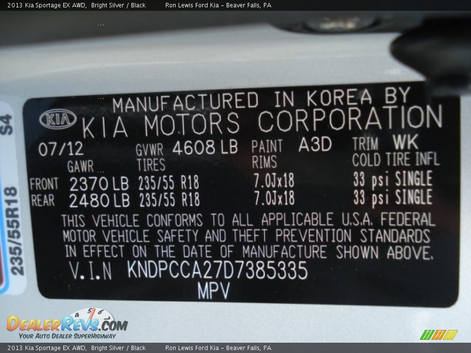 2013 Kia Sportage EX AWD Bright Silver / Black Photo #20