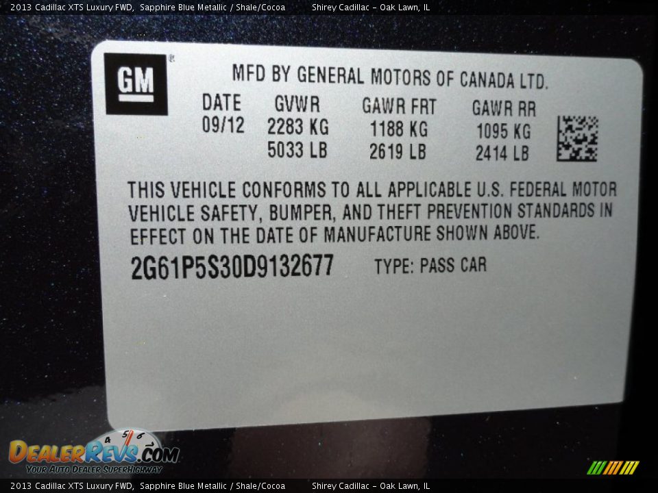 2013 Cadillac XTS Luxury FWD Sapphire Blue Metallic / Shale/Cocoa Photo #15