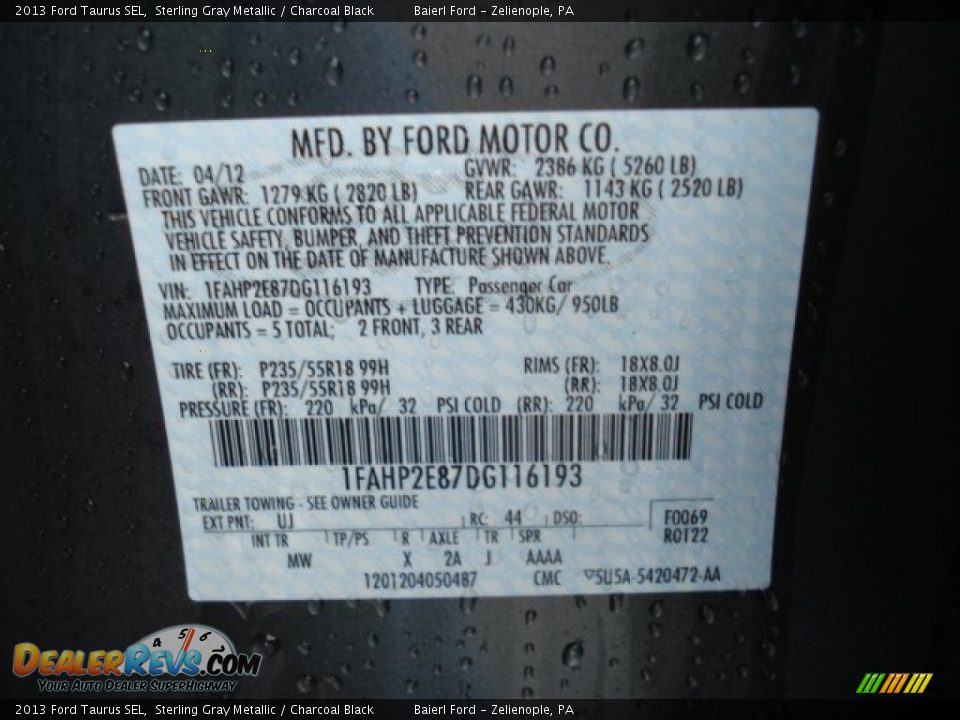 2013 Ford Taurus SEL Sterling Gray Metallic / Charcoal Black Photo #20
