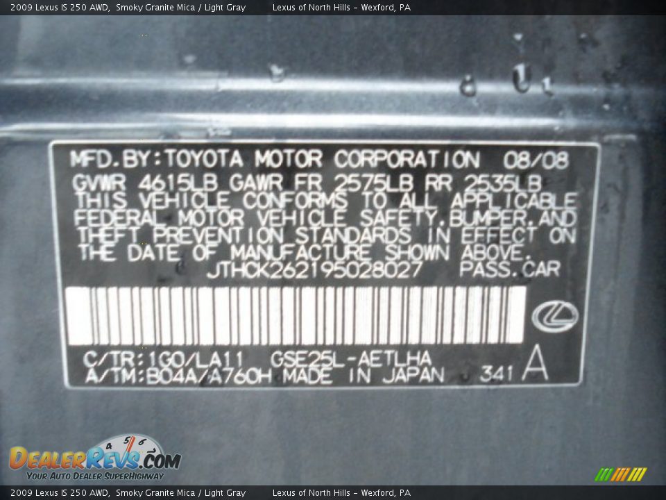 2009 Lexus IS 250 AWD Smoky Granite Mica / Light Gray Photo #20