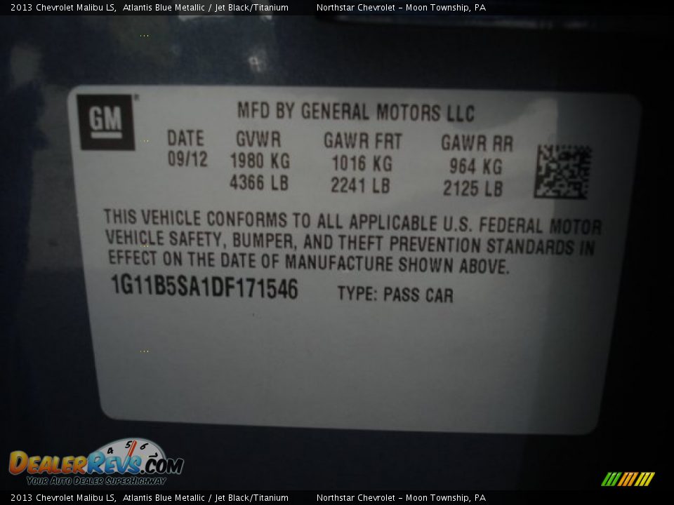 2013 Chevrolet Malibu LS Atlantis Blue Metallic / Jet Black/Titanium Photo #20