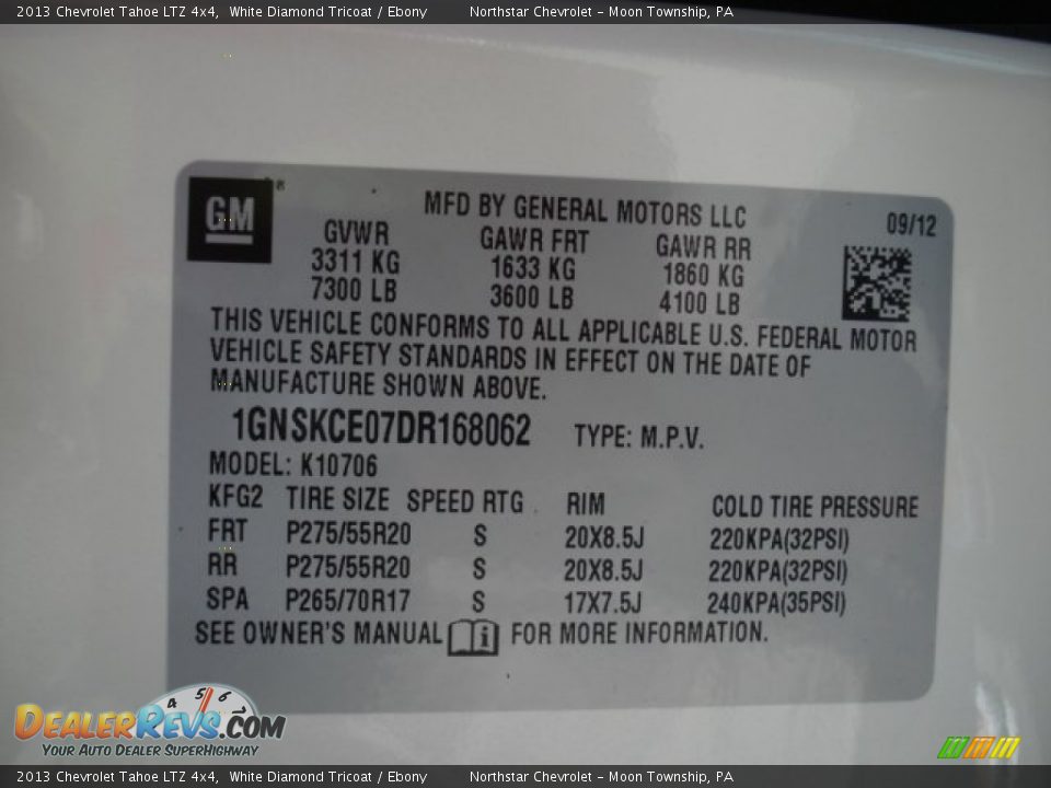 2013 Chevrolet Tahoe LTZ 4x4 White Diamond Tricoat / Ebony Photo #20