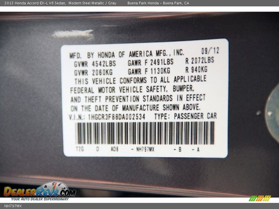 Honda Color Code NH797MX Modern Steel Metallic