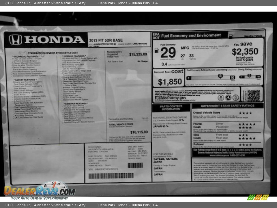 2013 Honda Fit  Window Sticker Photo #19