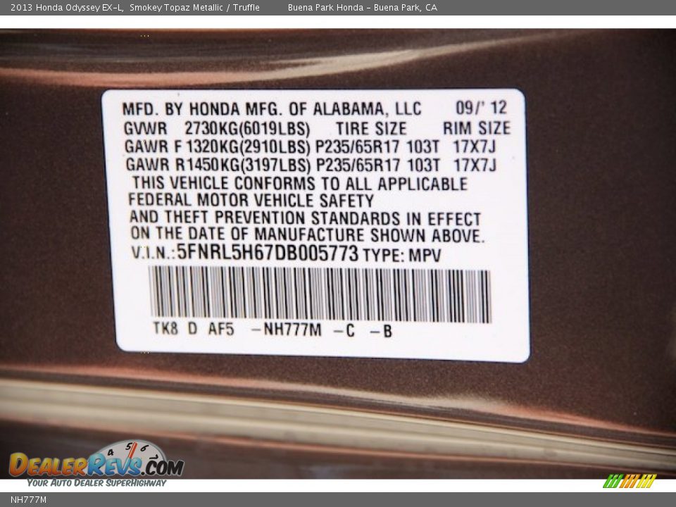 Honda Color Code NH777M Smokey Topaz Metallic