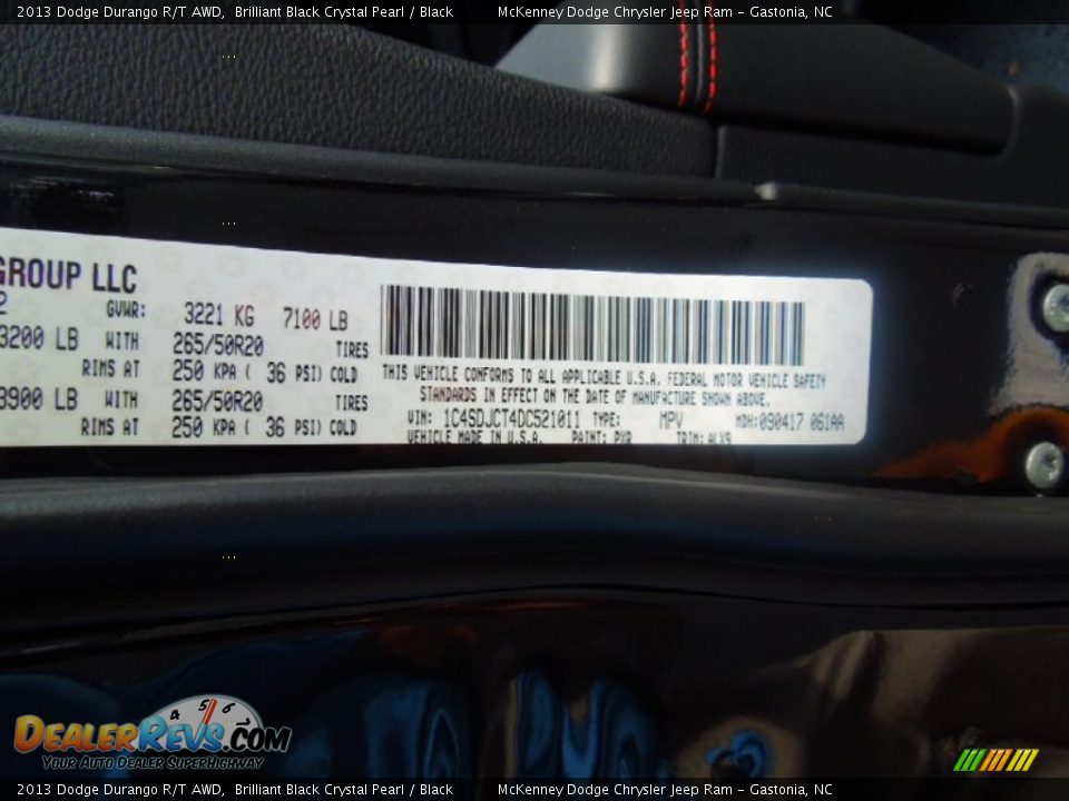 2013 Dodge Durango R/T AWD Brilliant Black Crystal Pearl / Black Photo #7