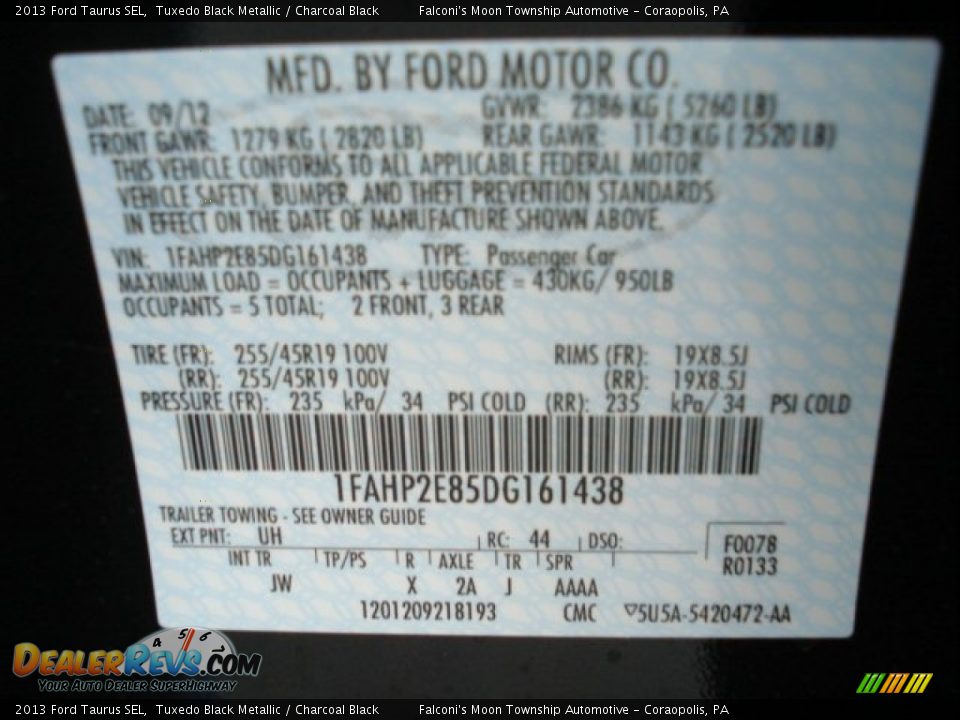 2013 Ford Taurus SEL Tuxedo Black Metallic / Charcoal Black Photo #18