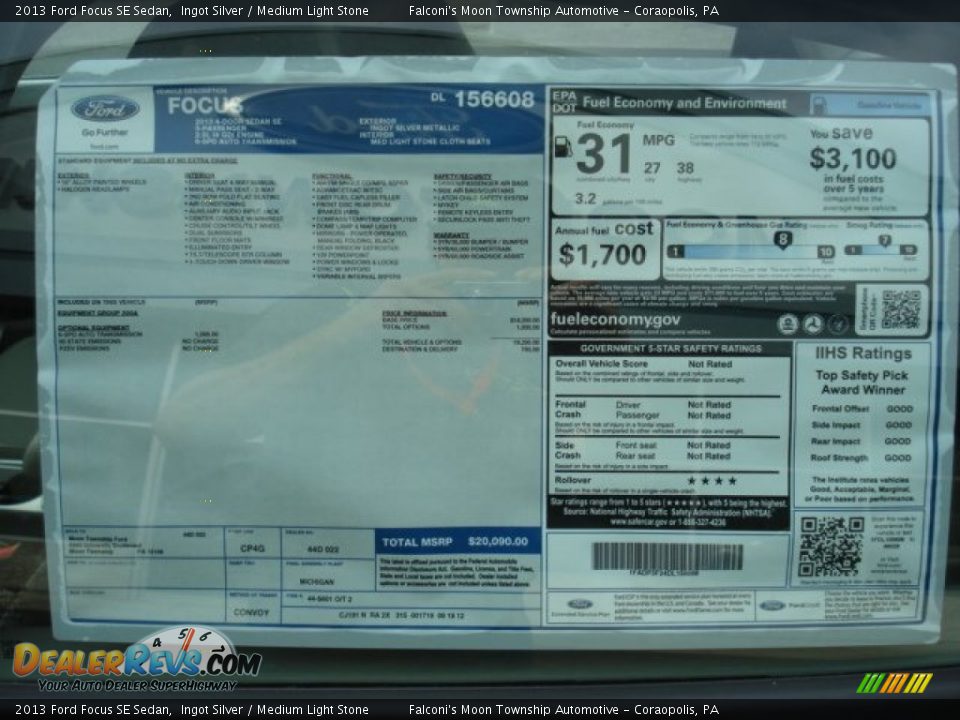 2013 Ford Focus SE Sedan Ingot Silver / Medium Light Stone Photo #19